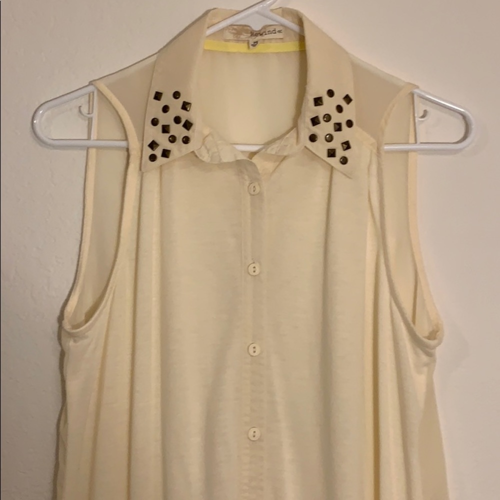 Cream Top with Studded Collar
